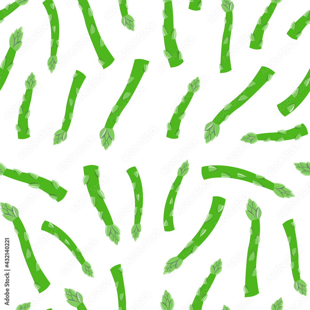 Seamless vector pattern of fresh green asparagus vegetable on white background. Seamless vector pattern of fresh green asparagus vegetable on white background.