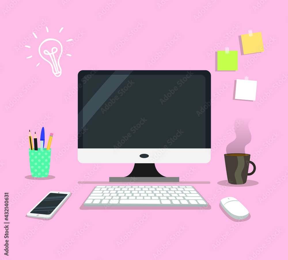 Flat computer design with keyboard and mouse on black screen vector. Flat computer design with keyboard and mouse on black screen vector.