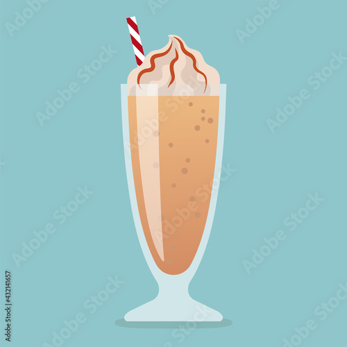 Caramel milkshake in glass. Vector illustration