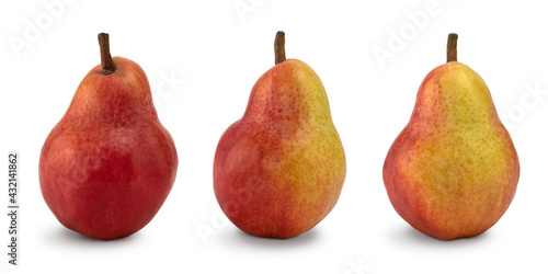 Three red and yellow pears on isolated white background.