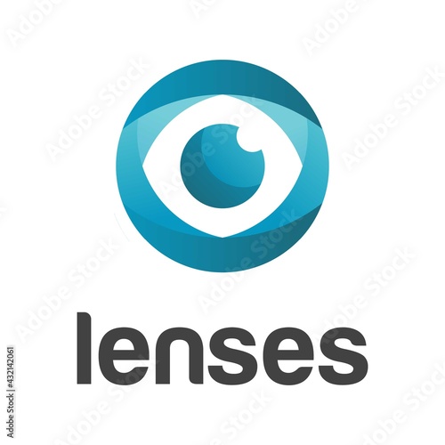 Abstract blue Eye Vision Logo.Geometric graphic Shape isolated on white Background.Business and Technology Logos.Flat Vector Logo Design Template Element for medical clinic.Digital cyber focus lenses