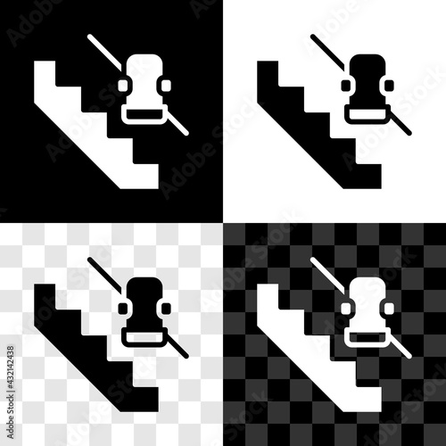 Set Disabled access elevator lift escalator icon isolated on black and white, transparent background. Movable mechanical chair platform for handicapped human. Vector