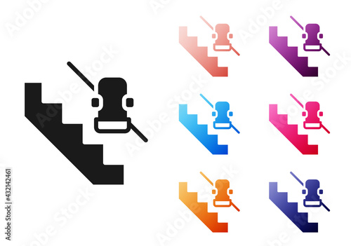 Black Disabled access elevator lift escalator icon isolated on white background. Movable mechanical chair platform for handicapped human. Set icons colorful. Vector