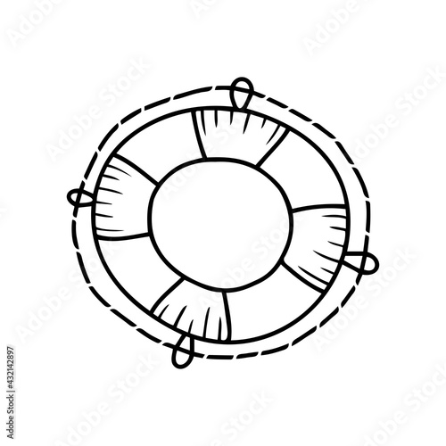 Hand drawn lifebuoy isolated on a white background. Doodle, simple outline illustration. It can be used for decoration of textile, paper.