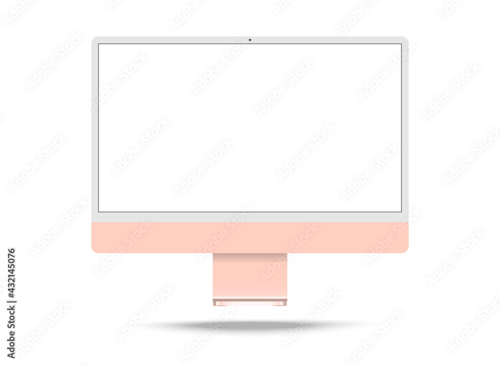 Monitor iMac 24 mockup .Realistic pink monitor iMac 2021 for computer.Personal computer monitor mockup on the white background. Vector . Monitor iMac 24 mockup .Realistic pink monitor iMac 2021 for computer.Personal computer monitor mockup on the white background. Vector .