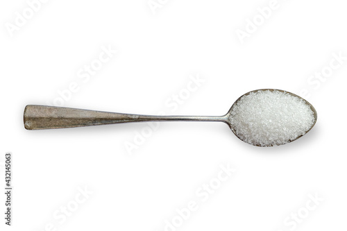 Canvastavla A teaspoon with sugar isolated on white background with the clipping path