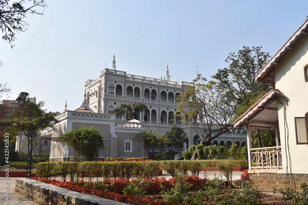 The Aga Khan Palace façade. Built in 1892 by Sultan Aga Khan III, Pune, Maharashtra