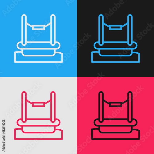 Pop art line Bungee trampoline attraction with metal ladder icon isolated on color background. Vector