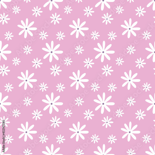 Seamless pink pattern with chamomile. Endless background for printing on fabric, textiles and packaging paper.