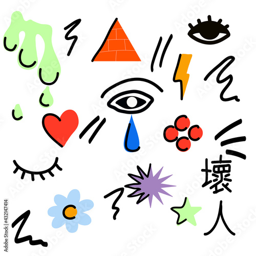 Various color tattoo element doodle isolated on white. All elements are isolated. Square Posters  logo Templates