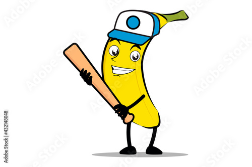 Banana Cartoon mascot or character holding a baseball bat as the mascot of the baseball team
