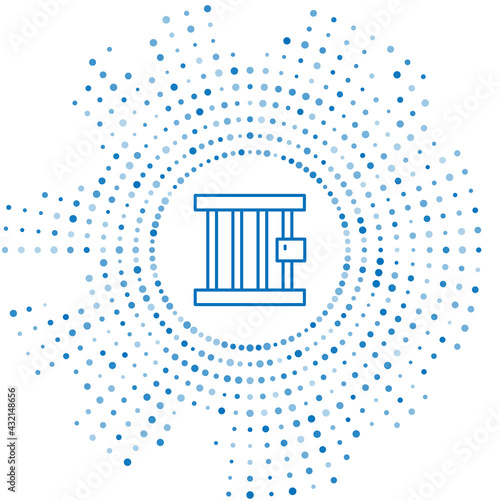 Blue line Prison window icon isolated on white background. Abstract circle random dots. Vector