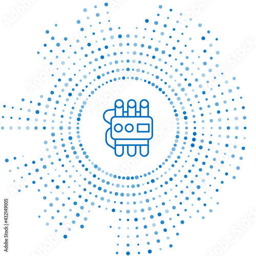 Blue line Detonate dynamite bomb stick and timer clock icon isolated on white background. Time bomb - explosion danger concept. Abstract circle random dots. Vector