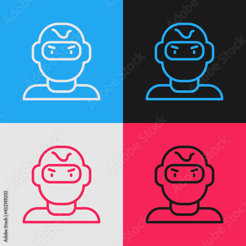 Pop art line Thief mask icon isolated on color background. Bandit mask, criminal man. Vector