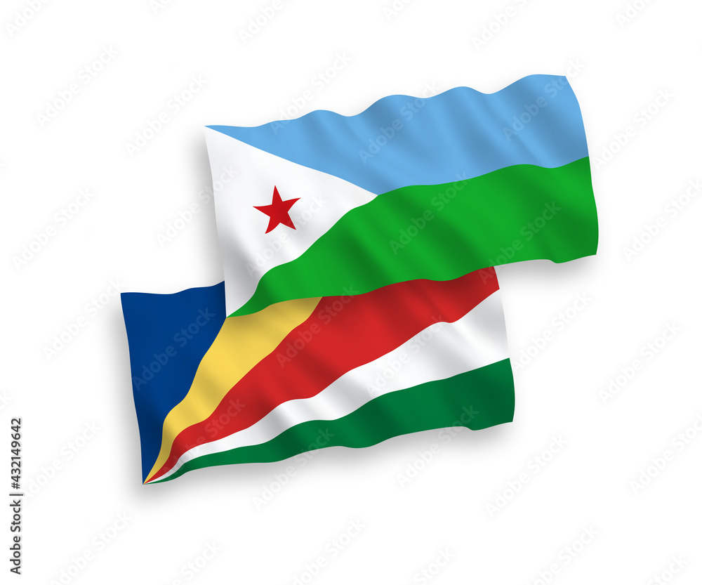 Flags of Republic of Djibouti and Seychelles on a white background Flags of Republic of Djibouti and Seychelles on a white background