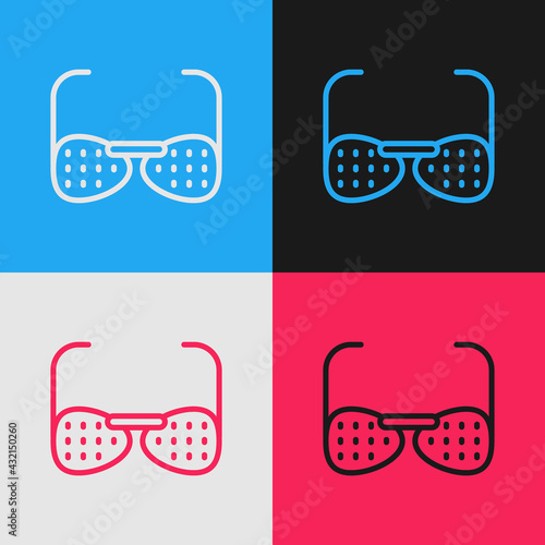 Pop art line Glasses for the blind and visually impaired icon isolated on color background. Vector