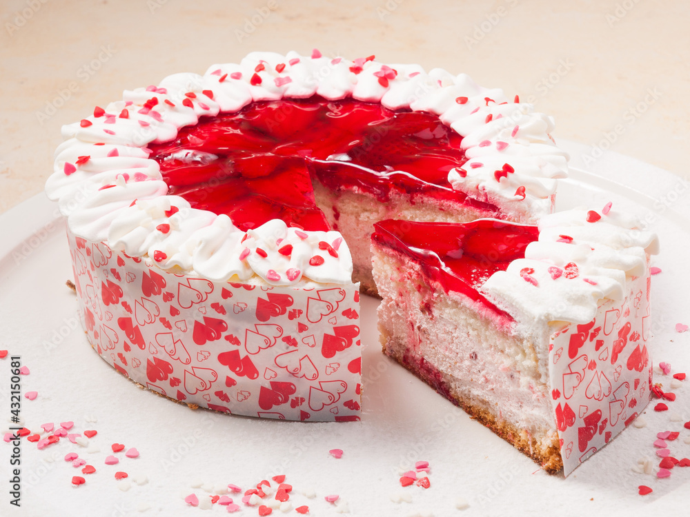 sponge cream cake with strawberries on a plate sponge cream cake with strawberries on a plate