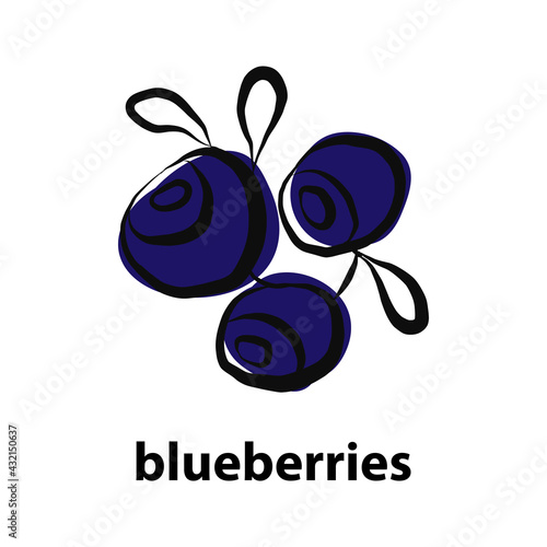 Blueberries. Healthy food. Fresh blueberry icon on white background flat vector illustration for logo, website, app, user interface, drawn with a brush