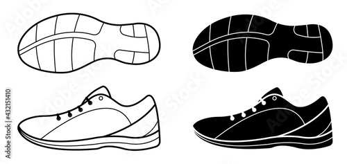 sports sneaker and sole, running shoes. Active healthy lifestyle. Vector