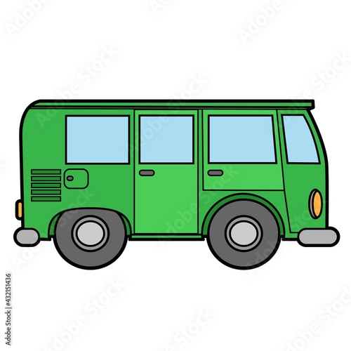 Cartoon retro minibus outlined for coloring on a white background