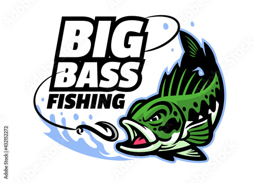 big bass fishing mascot logo