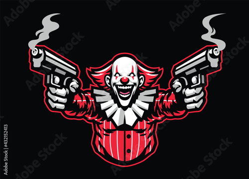 scary look clown mascot character with the guns