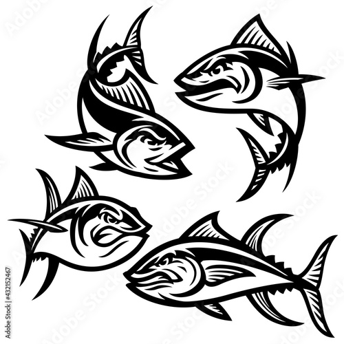 set of tuna mascot cartoon character