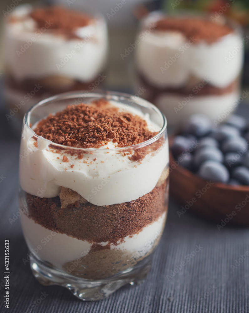 macro photo cake tiramisu in a glass macro photo cake tiramisu in a glass