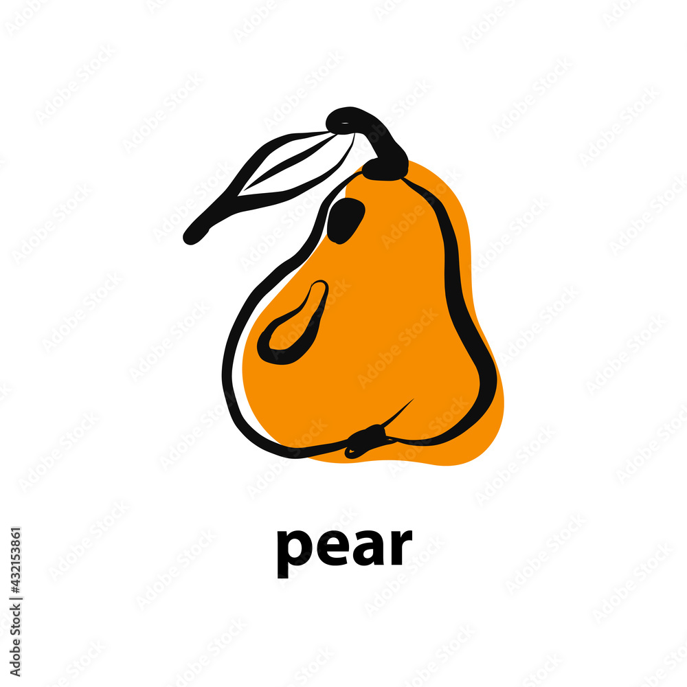 Silhouette pear one line drawing fruit. Organic simple icon. Food object in minimal graphic hand drawn style. Yellow fruit is a flat vector illustration for logo, website, app, ui. Silhouette pear one line drawing fruit. Organic simple icon. Food object in minimal graphic hand drawn style. Yellow fruit is a flat vector illustration for logo, website, app, ui.