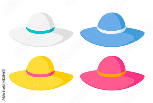 summer hat, sun hat set vector illustration isolated