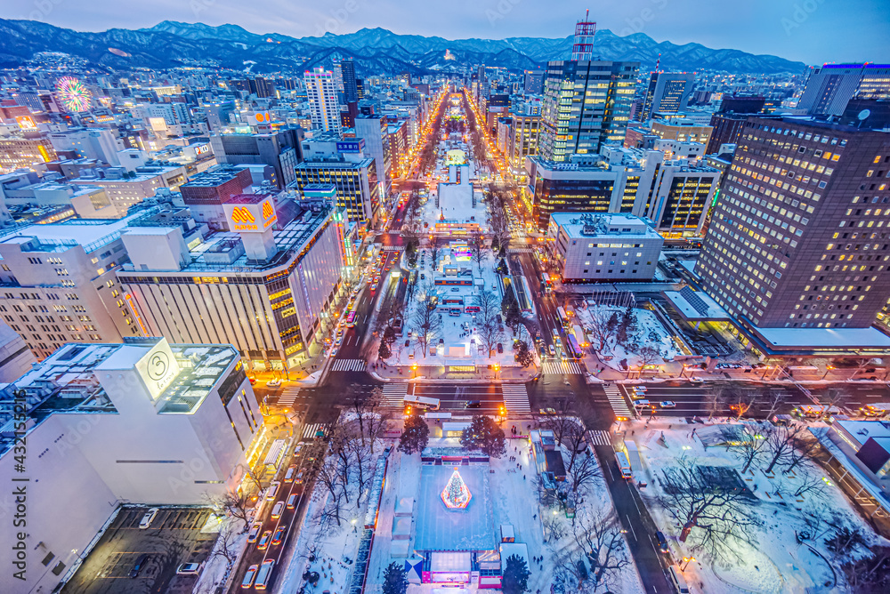 SAPPORO, JAPANJANUARY 28, 2020 Odori Park at night view from