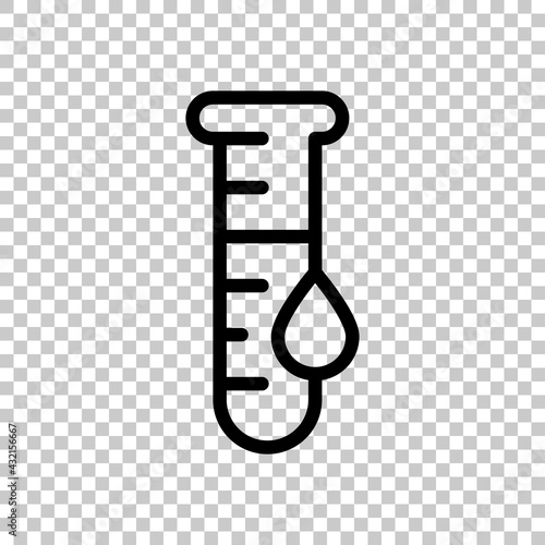 Test tube with blood, medical logo, simple icon. Black editable linear symbol on transparent background