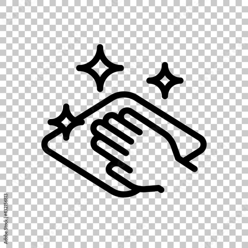 Clean surface, wipe to disinfect, simple icon. Black editable linear symbol on transparent background