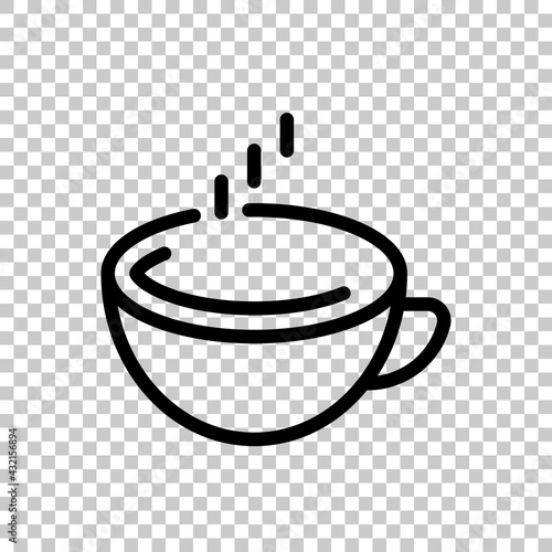 Hot cup of coffee, simple logo. Black editable linear symbol on transparent background