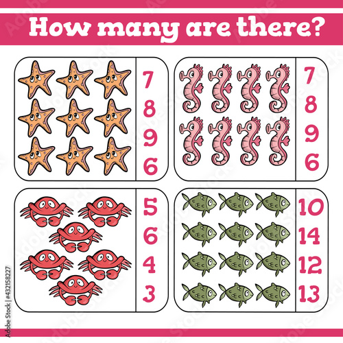 How many are there Counting Game for Preschool Children. Count how many Educational a mathematical game. Vector illustration