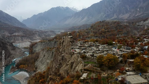 Aerial View Of Altit Fort And Hunza River In Gilgit-Baltistan, Pakistan. photo