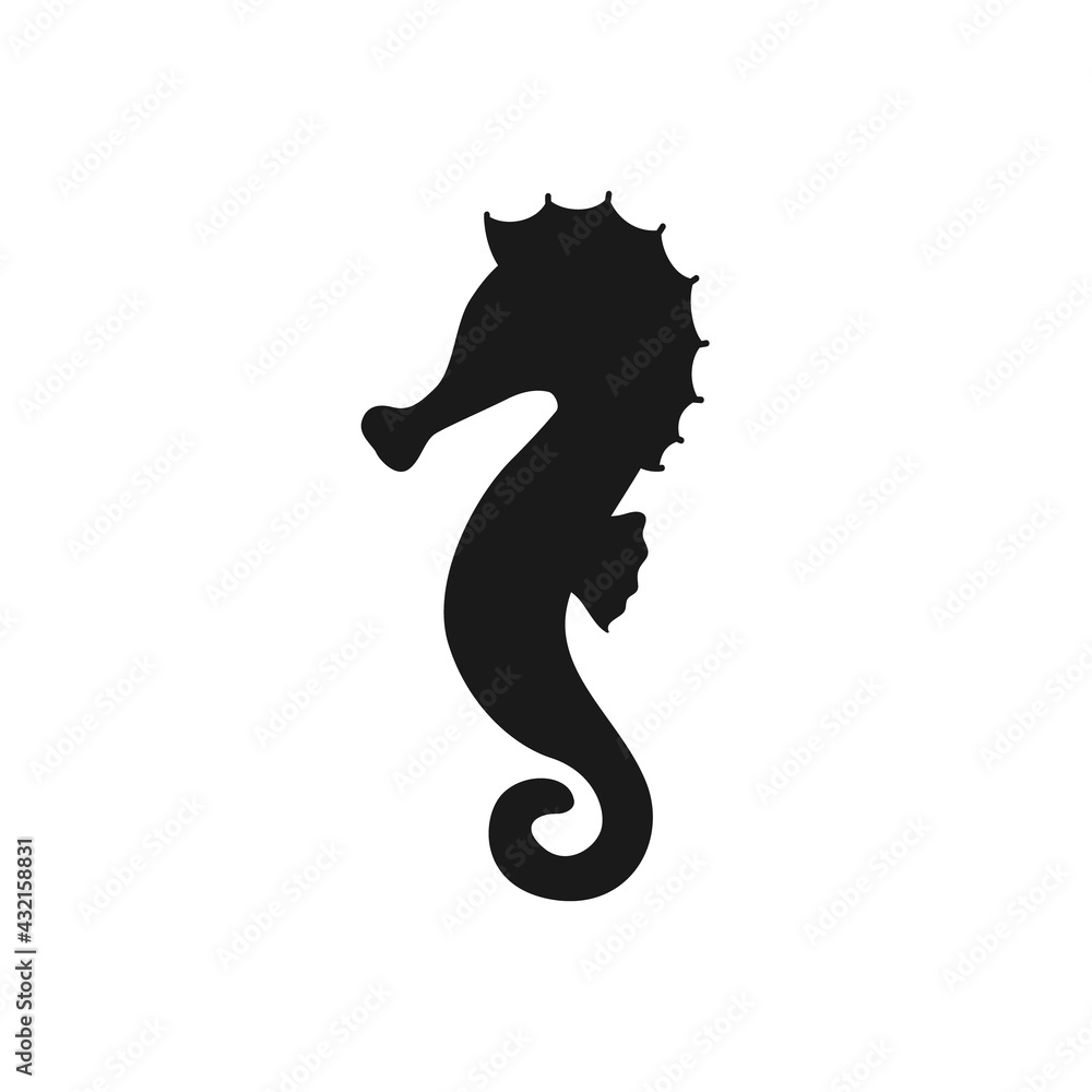 Fototapeta premium Seahorse silhouette isolated on white background. Cute hippocampus icon. Vector stock