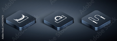 Set Isometric Boat swing, Jump rope and Ferris wheel icon. Vector