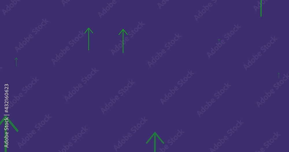 Animation of green arrows pointing up moving on purple background Animation of green arrows pointing up moving on purple background