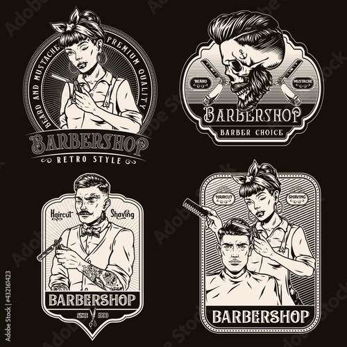 Vintage monochrome barbershop labels