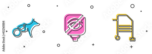 Set Dog in wheelchair, Blindness and Walker icon. Vector
