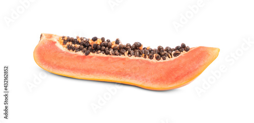 ripe papaya fruit sliced isolated on white background.