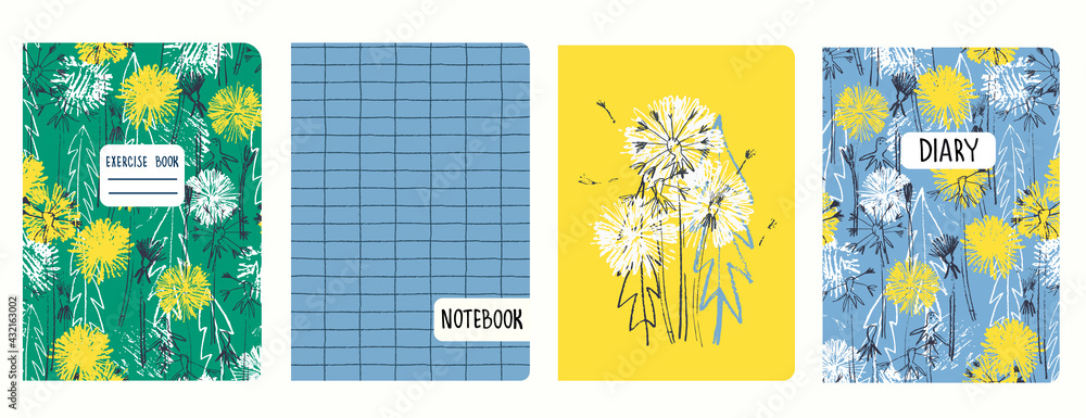 Naklejka premium Cover page vector templates with dandelions. Headers isolated and replaceable