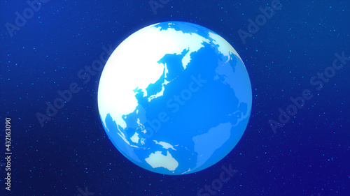 日本が中心の青いデジタルネットワーク地球イメージ青色背景 © rrice