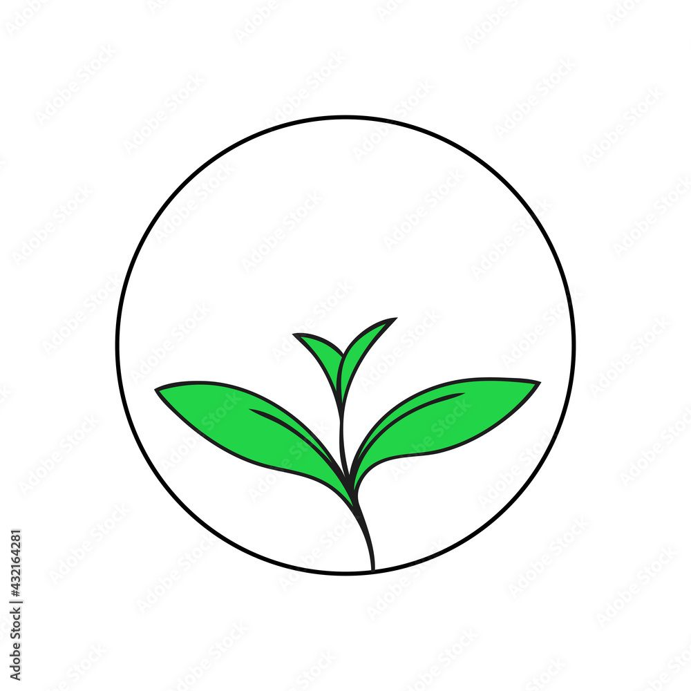 Green young sprout of a plant. Ecology symbol. Outline illustration on a white background Green young sprout of a plant. Ecology symbol. Outline illustration on a white background
