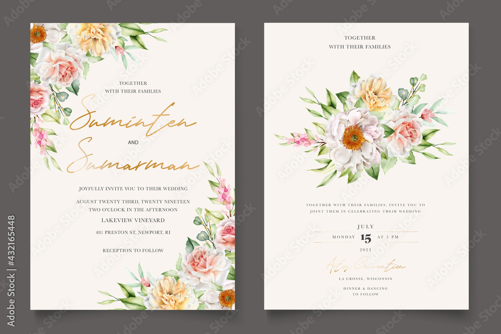 watercolor floral wedding invitation card