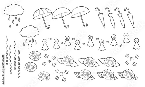 梅雨のイラストアイコンセット ベクター 線のみ