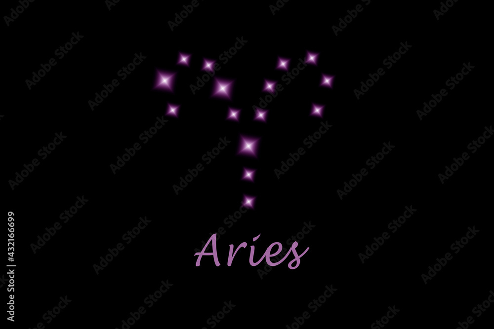 Aries zodiac sign composed of shining stars on black background