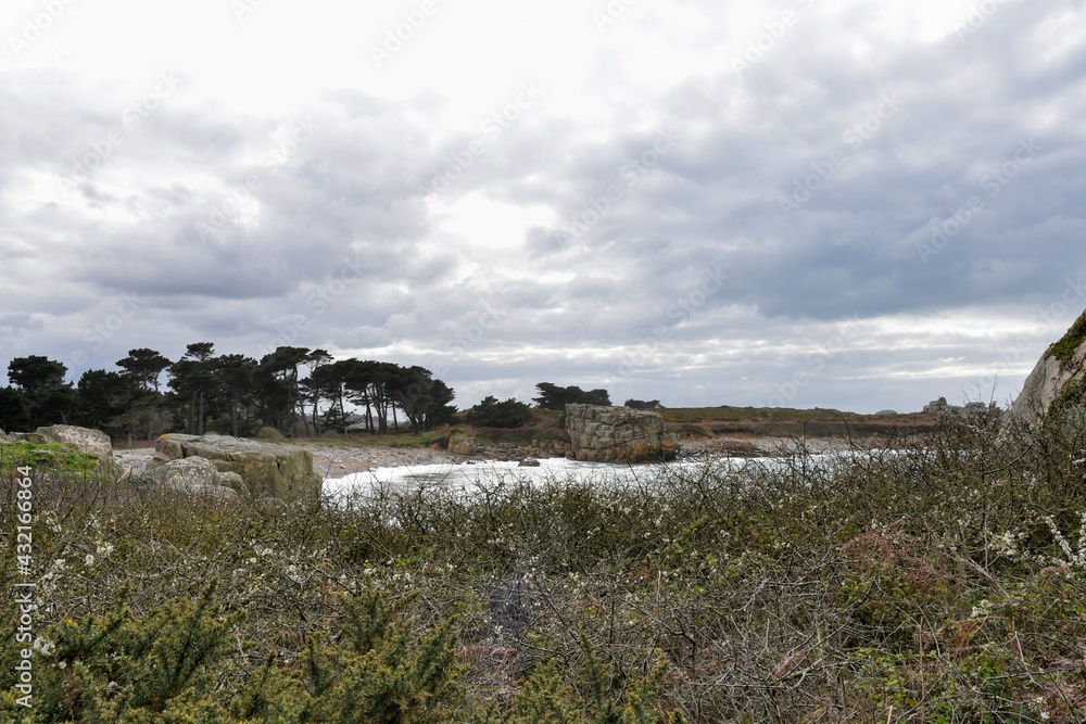 Beautiful view of the coast at Plougrescant in Brittany. France