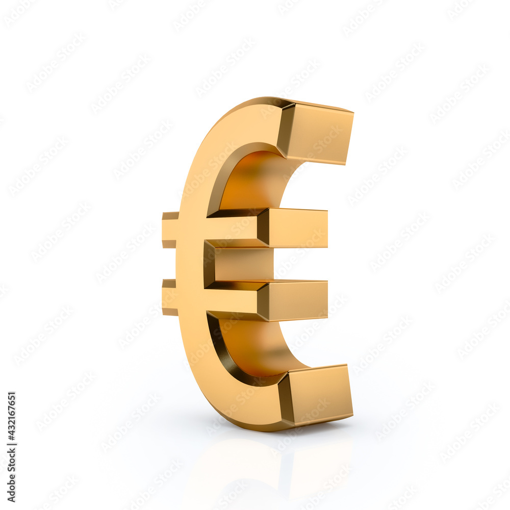 Golden Euro sign Icon real estate symbol on a white background. 3D rendering. Golden Euro sign Icon real estate symbol on a white background. 3D rendering.